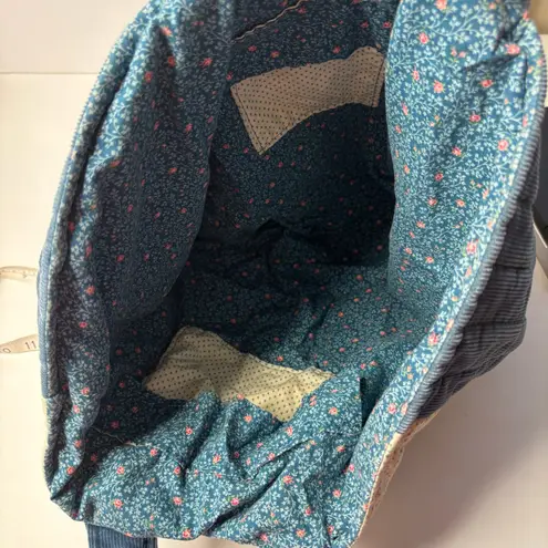 Quilted Patchwork Tote Bag Blue Floral Corduroy Shoulder Bag Cottage Boho