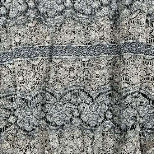 Queen Moda Women’s Blue Gray Smocked Cotton Lace Short Sleeve Blouse S