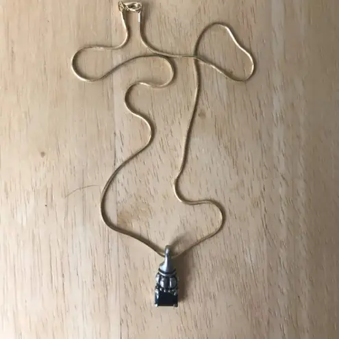 Black Glass Pendant on 17" Chain Retro Never Worn