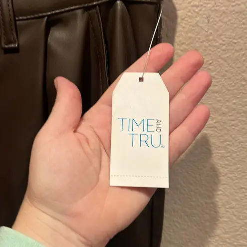 Time And Tru New Women’s Brown Faux Leather Hog Rise Wide Leg Trousers Size 14