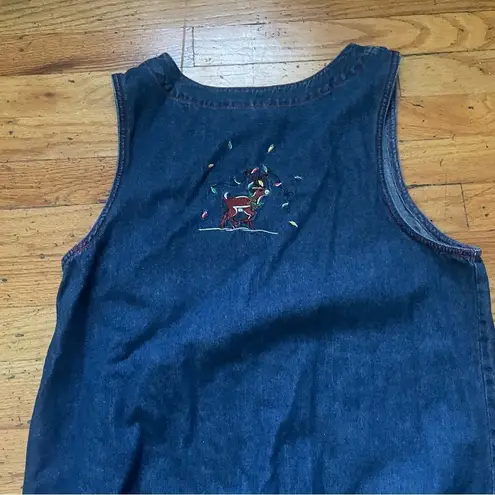 Vintage Original Ty Wear Button Down Denim Maxi Holiday Reindeer Dress Size 10