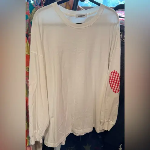 Daydreamer NWOT Gingham Heart One-Size Long-Sleeve Tee- vintage white combo - OS