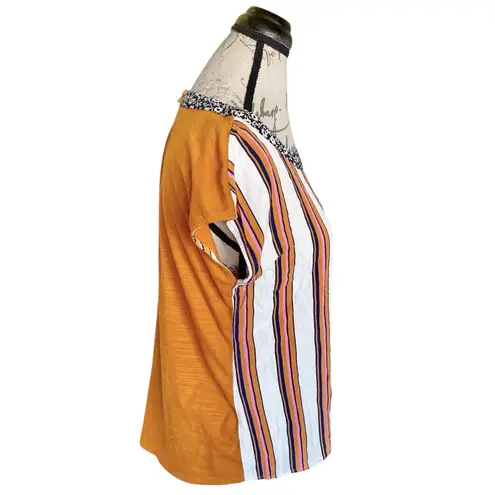 Porridge Women’s Blouse Sz Small Short Sleeve Striped Preppy Fall Autumn Retro