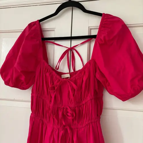Ulla Johnson Palma Midi Dress Hot Pink Orchid Puff Shoulder Size 0 Cotton Poplin