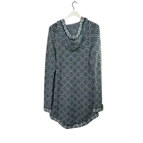 Artesania Geometric Blue & White Peruvian Alpaca Hooded Sweater Dress Sz Large