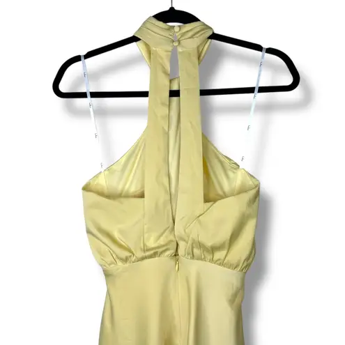 Lulus  NWOT Sleek Essence Light Yellow Satin Halter Sleeveless Mini Dress XS