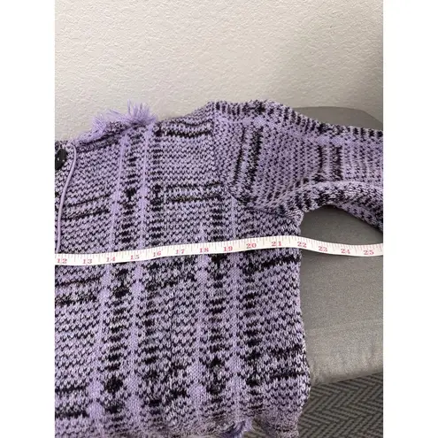 Willow Purple Black Knitted Patterned Fringe Button Cardigan Jacket Large