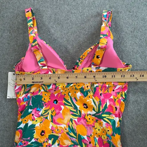 Anne cole  Underwire Twist Front Tankini Top Size 32C/34B Orange Floral Sunshine