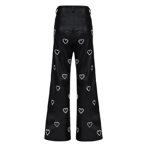 Eterea Julieta & Julieta Vegan Black‎ Leather Embroidered Heart Cutout Pants 36 Black