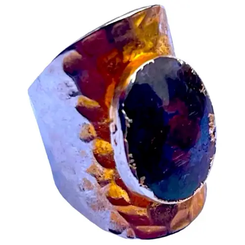 Handmade 7.5 7.75 8 Moss Agate Gem Gemstone Fine Art Ring Solid Metal Plated Gold Filled Hammered UNISEX MEN WOMEN Oval Cabochon