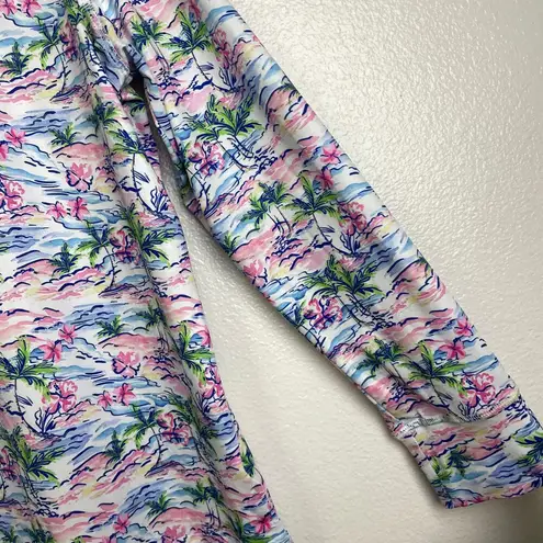 Stella Parker Pink Top Large Long Sleeve 1/4 Zip Floral UPF Golf Hiking Stretch Blue