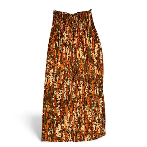 Caren Sport Smocked Maxi Dress w/ Beaded Halter Strap – Orange Brown Print Sz 1x