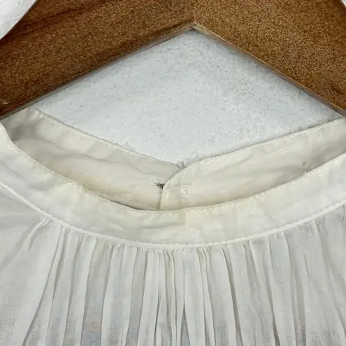 All Saints White Smocked Peplum Blouse Long Sleeve Mock Neck Button Back Cotton