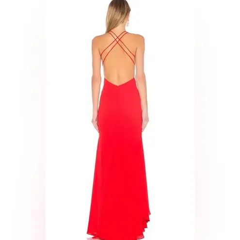Fame and Partners Surreal Dreamer Red Deep V-Neck Open Back Gown SZ 2