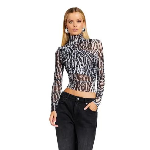 SER.O.YA Sana Top in Grey Ocelot XSmall Womens Long Sleeve Blouse Gray Size XS