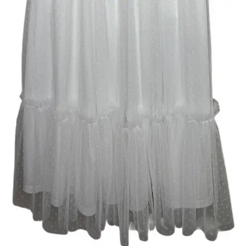 NWT Lulus Dreamy Celebration Sheer Tulle Bustier Swiss Dot Midi Dress S White