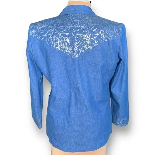 Vintage Jordana Petite Blazer Denim Silver Dots Abstract Art Oversized Western Blue Size undefined