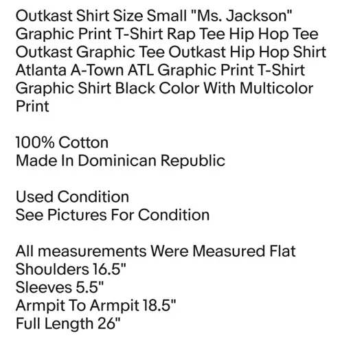 Outkast Apparel Outkast Shirt Size Small "Ms. Jackson" Graphic Print T-Shirt Rap Tee Hip Hop Tee