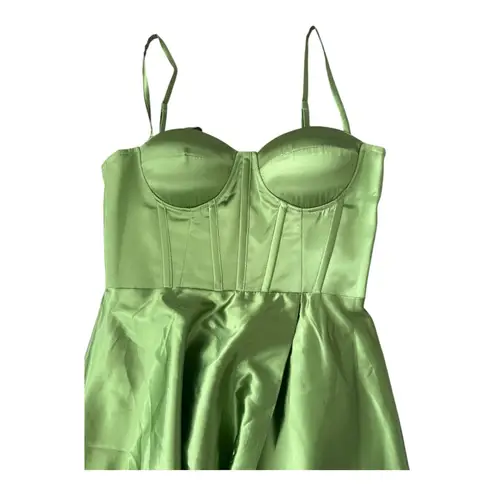 Lime Green Satin Corset Bustier Hi Low Prom Gown Evening Dress Size 4