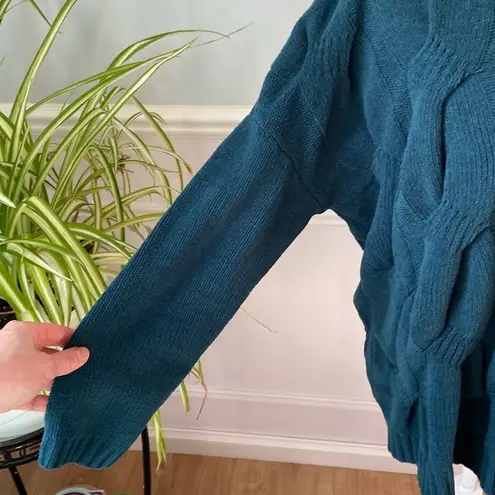 J. Jill Size M Chenille Teal Peacock Chunky Cable Knit Sweater Pullover Knit Top Green Size M