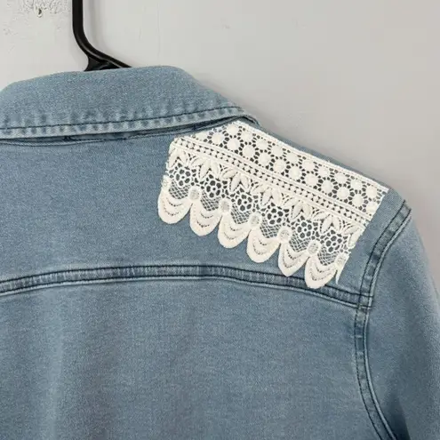 Cactus & Pearl Patch Detail Denim Jean Jacket Light Wash Women’s Size Small