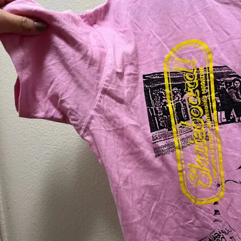 Skateboard Graphic Tee Pink Short Sleeves Crew Neck 100% Cotton Sz L Size L