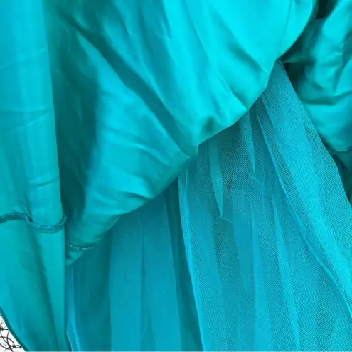 Vintage 80s 90s Roberta teal sateen black velvet v waist prom dress NWT Size XS