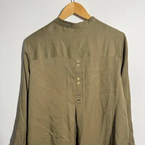 Soft Surroundings Top Women XL Olive Green Mandarin Collar Button Down Lagenlook
