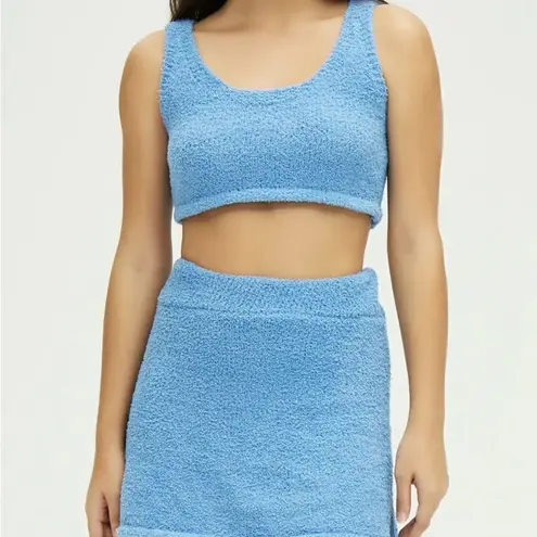 Cider NWT Fuzzy Blue Fleece Knit scoop crop top & mini skirt matching set S/4