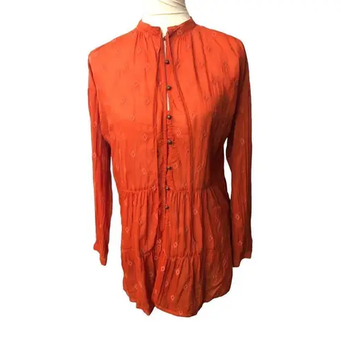 Pilcro Anthropologie harvest orange tiered tunic with metal button accents down