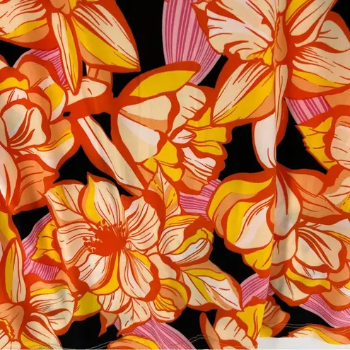 Clover + Pine Tropical Floral Chiffon Layered Scoop Neck Flutter Sleeve Blouse Orange Size XL