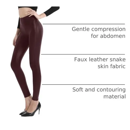 NWT Retro Gong Faux Leather High Rise Leggings Wine Red Large