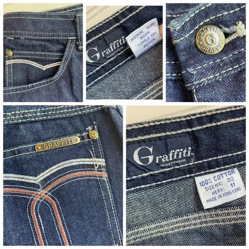 Graffiti Sportswear Denim Jeans Blue His Size 32 Hers 11 Vintage Unisex straight