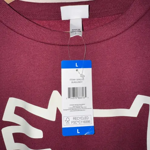 Keith Haring Dog Graphic Burgundy Crewneck Sweatshirt Pullover Women's L Red Size L