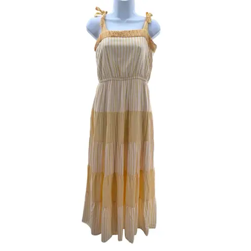 Gal Meets Glam Yellow Pleated Tiered Maxi Dress Size 4 Bow Strap Cottagecore
