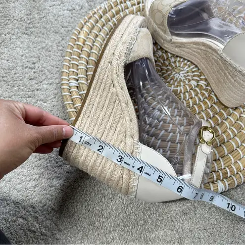 Coach  Women’s Kit Wedge Espadrille Leather Ankle Strap Signature in Cream 7B