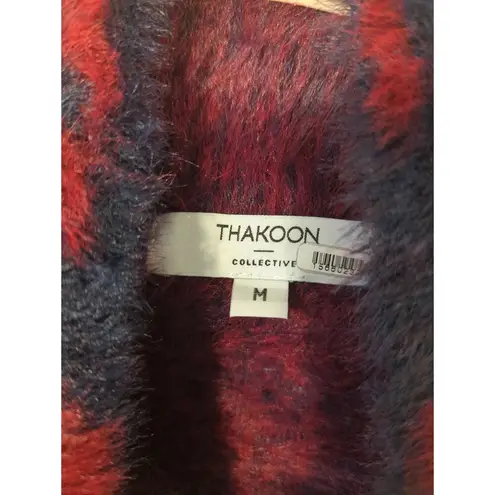 RTR Thakoon Navy Red Printed Fuzzy Mock Neck Pullover Sweater Size M soft Blue Size M