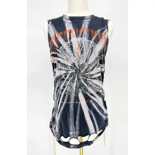 Affliction American Customs Toxin TShirt Womens Medium Biker Fringe Tie Dye 1973