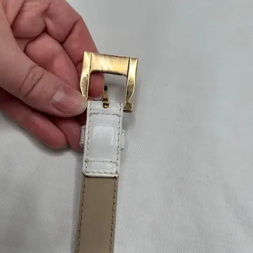 Salvatore Ferragamo White Leather Belt Gold Hardware Size 70