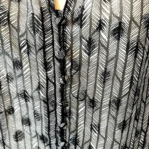 By the River Sheer Geometric Print Ruffle Sleeve Blouse Black/White