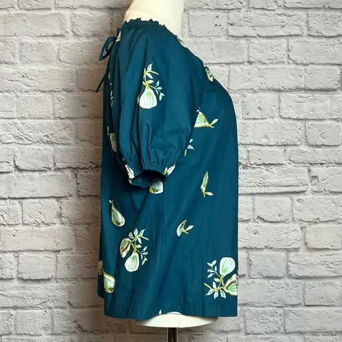 FatFace Ronnie Fig Print Teal Blue Puff Sleeve Blouse Women's 4