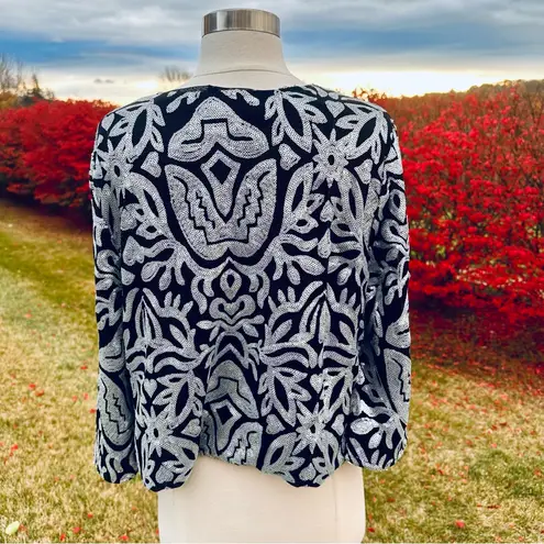 Joan Rivers Elegant Black and Silver Women's Sequin Jacket Size L