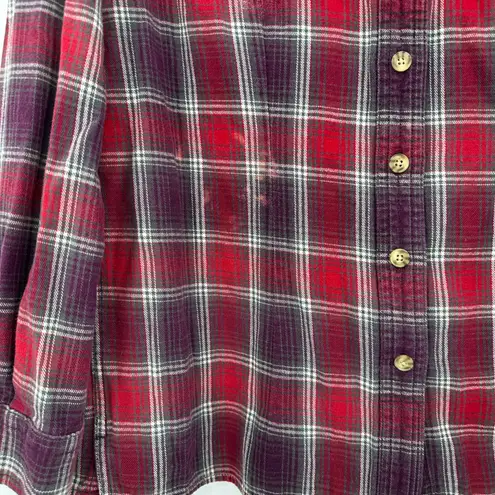 Duluth Trading Co Womens Plaid Flannel Shirt Long Sleeve Button Small Red