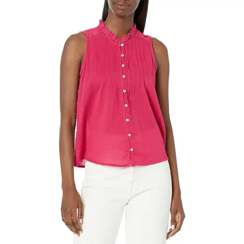 Faherty Willa Sleeveless Tank Top Button up XS Ruffle Collar Pink Boho Fall Soft