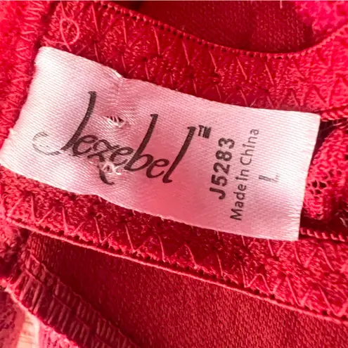 Jesebel Sheer Red Floral Lace Bustier Bra Top Chemise Slip Lingerie Size Large