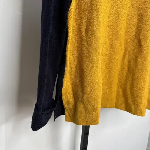 WoolOvers Knit Sweater Women Sz M Yellow & Navy Wool Blend Oversized Colorblock Size M