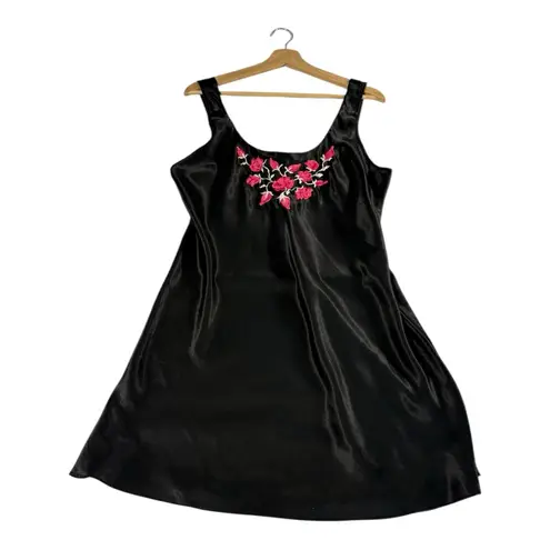 Y2K Bali Studio Slip Dress & Robe Womens Large Black Rose Embroidered Whimsigoth