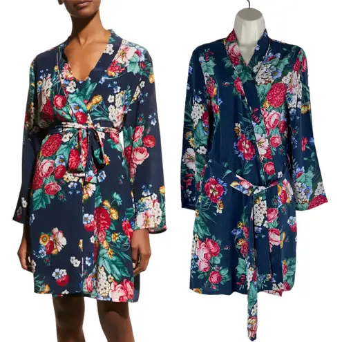 Johnny Was Evelyn Silk Sleep Robe Floral Print Cozy Size XS
