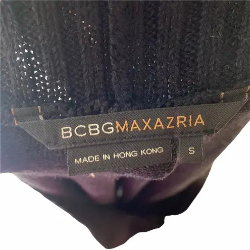 BCBGMAXAZRIA  Sweater Womens Small Black V Neck Collared Knit Cotton Blend