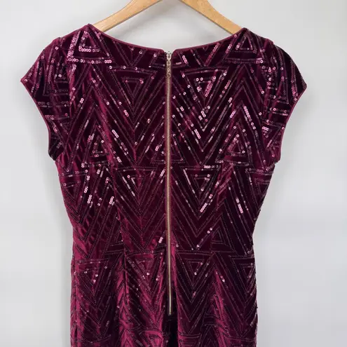 Eliza J Velvet Sequin Geometric Formal Party Cocktail Dress Burgundy Red Size 8
